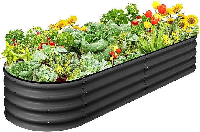 2 Pcs 4.5x2x1.5ft Oval Raised Garden Bed,Galvanized Raised Beds,Open-Ended Base Metal Raised Planter Beds,Garden Bed Outdoor,Planter Raised Boxes for Vegetables, Flowers,Tool-Free Asse,Gray