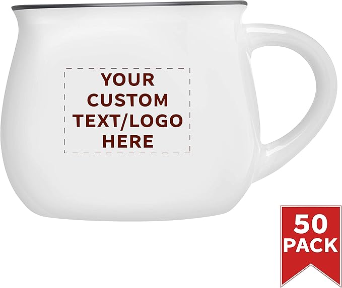 Custom Glazed Campfire Coffee Mugs 12 oz. Set of 50, Personalized Bulk Pack - Perfect for Coffee, Tea, Espresso, Hot Cocoa, Other Beverages - White