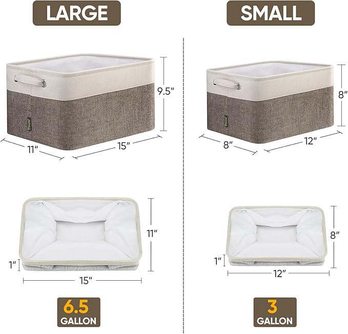 BALEINE 3 Pack Fabric Storage Bins for Shelves, Linen Storage Baskets for Organizing, Decorative Closet Bins for Clothes, Home (Brown, 15"x11"x9.5") ﻿