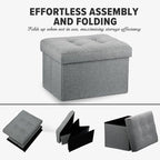 LINMAGCO Ottoman Storage Ottoman with Storage Small Foot Rest Stool Under Desk Stool Short Folding Footrest Linen Cloth Light Gray 16X12X12IN