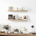 Picture Ledge Shelf, Wood Floating Shelves Set of 2, 36 inch Picture Ledge Shelves, Photo Ledge Nursery Book Shelves Wall Mounted for Living Room Kids' Room Bedroom, Color Oak