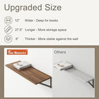 Fun Memories 27.5" W x12 D Floating Shelves, Large Wall Shelves 27.5 Inch Long, Set of 2, Farmhouse Wood Floating Shelf Wall Mounted, Deep Shelves for Bathroom, Living Room, Kitchen, Walnut Color