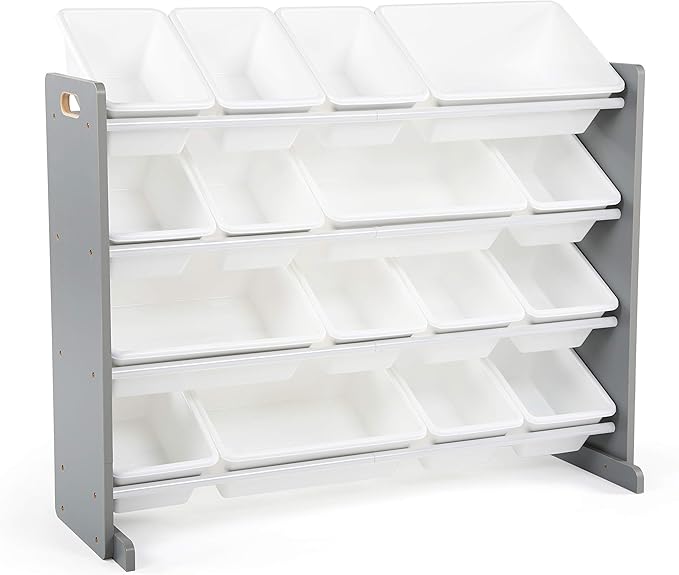 Humble Crew Supersized Toy Storage Organizer with 16 Removable Bins, Grey/White – Large Toy Storage for Toddlers Ideal for Kids' Rooms, Playrooms, and Nurseries - Modern Toy Bins for Kids
