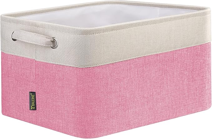 BALEINE 1 Pack Fabric Storage Bins for Shelves, Linen Storage Baskets for Organizing, Decorative Closet Bins for Clothes, Home (Pink, 15''x11''x9.5'')