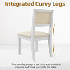 Westice Rattan Dining Chairs Set of 4, Farmhouse Natural Dining Room Chairs with Upholstered Cushion, Wood Armless Chairs for Kitchen/Restaurant, White