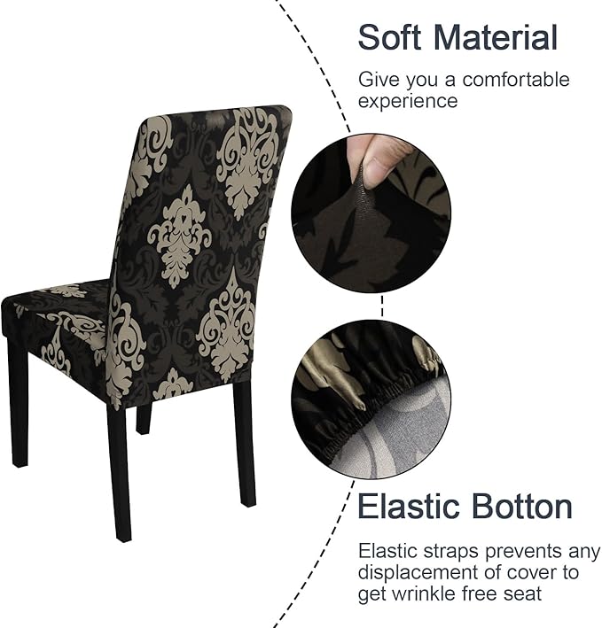 JQinHome Dining Chair Slipcover, High Stretch Removable Washable Chair Seat Protector Cover Set of 4,Chair Covers for Dining Room, Kitchen,Home Party,Wedding Ceremony(Luxe Black, 4PC)