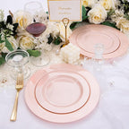 FLOWERCAT 60PCS Pink Plastic Plates - Heavy Duty Pink Plates Disposable for Party/Mother's Day/Wedding - serving 30 guests Include 30PCS 10.25inch & 30PCS 7.5inch