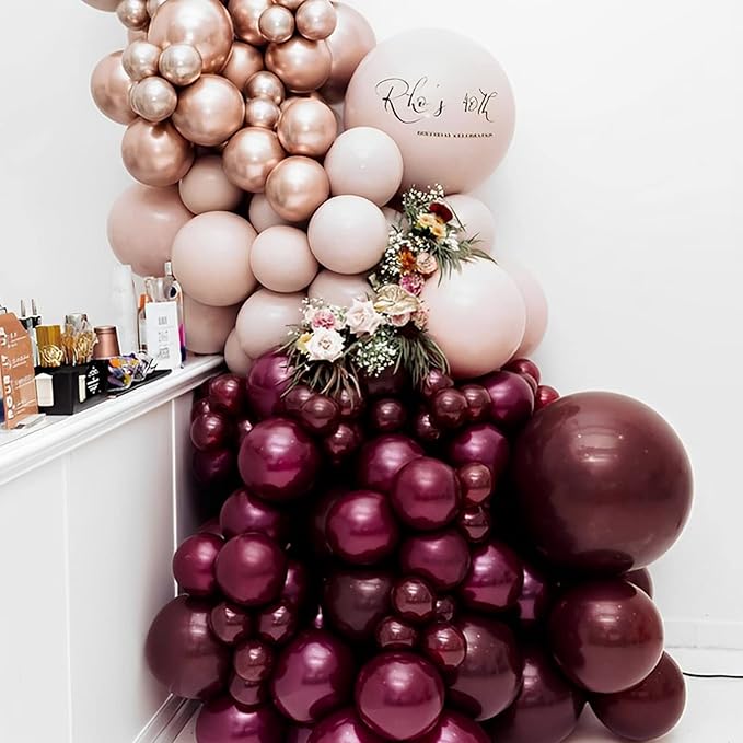 130pcs Burgundy Balloons Different Sizes 18" 12" 10" 5" Wine Red Balloons for Birthday Graduation Bride Baby Shower Wedding Decorations