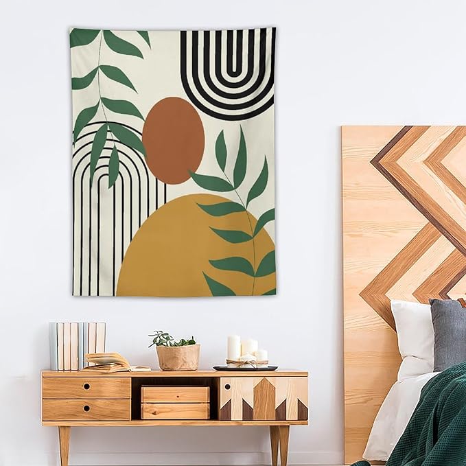 ICMOLYYENLO Boho Plant Aesthetic Tapestry, Abstract Medieval Arch Sun Home Aesthetic Wall Hanging For Bedroom Living Room Dormitory Tapestry 60x80 Inches
