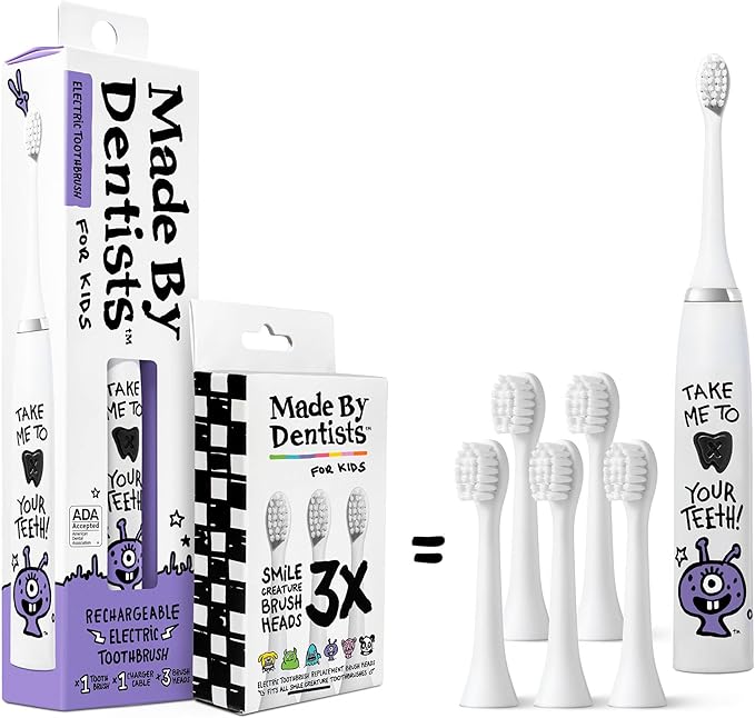 Kids Electric Toothbrush - Rechargeable Vibrating Toothbrush with Timer Includes 6 Replacement Heads, Gently Cleans Teeth, Girls & Boys, Kids & Toddlers Age 2+, Alien