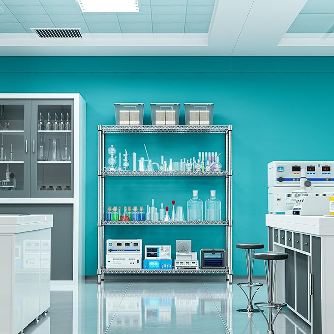 1760 LBs 4 Tier Storage Rack Metal Wire Shelving Unit, Storage Standing Shelf Organizer for Laundry Bathroom Kitchen Pantry Garage Utility Room, Chrome 17.7" D x 59.1" W x 70.4" H