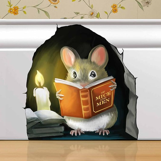 Mouse Reading Book, Wall Decor Sticker Decal, Kids Room, Classroom, Home, Bedroom, Bookcase, Book Lover, of Mice and Men, Children, Adorable, (Mouse Reading Book)