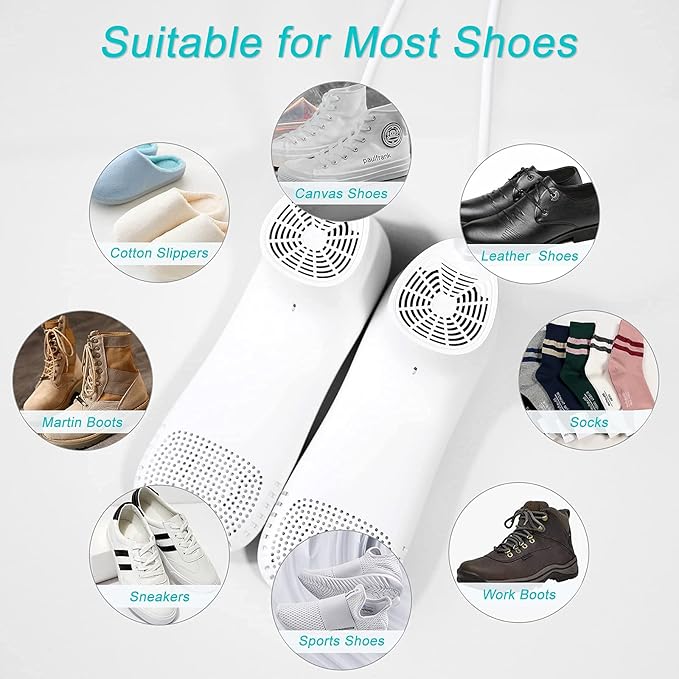 Shoe Dryer and Deodorizer with Timer - Shoes Boots Socks Gloves Dryer Warmer, Adult-Foot-Shaped | No Noise | Strong Wire | US Plug (PM20)