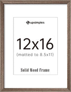 upsimples 12x16 Picture Frame, Natural Solid Wood Picture Frames, Display 8.5x11 with Mat or 12 x 16 Without, Vertical & Horizontal Wall Hanging, 1 Pack, Brown