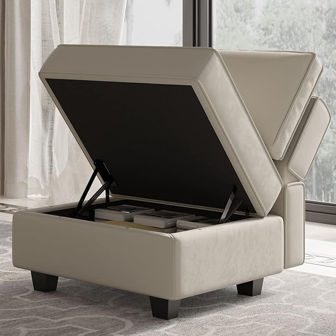 Belffin Storage Ottoman Module for Modular Sectional Sofa Square Seat Cube Velvet Foot Stool Grey