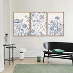 Tinonedraw Large Classic Chinoiserie Flower Framed Canvas Wall Art Set, Navy Blue and White Floral Wall Decor, Minimalist Neutral Botanical Art Printing for Living Room Bedroom Office Dorm 16"x24"x3