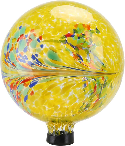 10 Inch Gazing Ball Glass Reflective Garden Globe Outdoor Gazing Globe Yard Ornament for Garden Yard Home Outdoor Decoration Yellow（NOT Solar