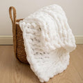 WESHIONGOO Chunky Knit Blanket Throw 40"×40" Knitted Throw Blankets for Couch Bed Fluffy Soft Blanket with Jumbo Chenille Yarn Thick 100% Handmade (White)