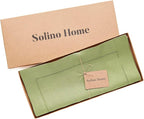 Solino Home Linen Moss Green Hemstitch Table Runner 36 Inches - 100% Pure Linen Small Table Runner 14 x 36 Inch Ideal for Dresser and Coffee Tables - Classic Hemstitch - Fall, Halloween, Thanksgiving
