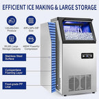 Commercial Ice Maker Machine 120Lbs/24H with 35Lbs Ice Capacity, 45Pcs Clear Ice Cubes Ready in 11-20Mins, Stainless Steel Under Counter Freestanding Large Ice Machine, 2 Water Inlet Modes
