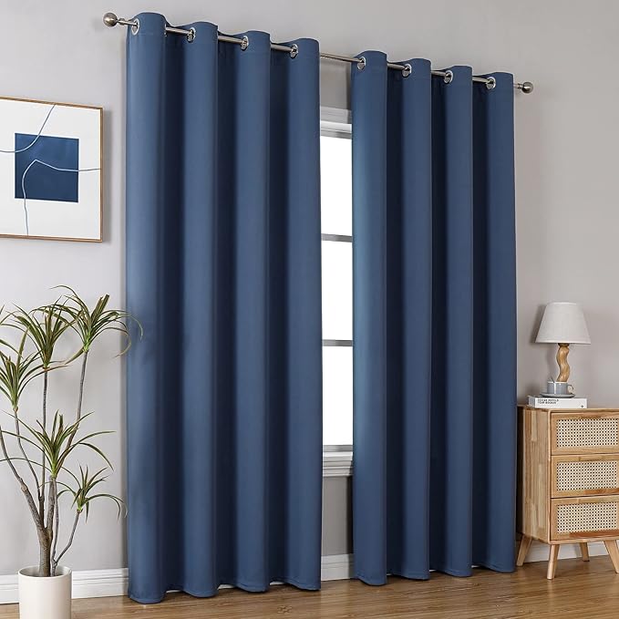 ChrisDowa Blackout Curtains 80 Inches Long 2 Panels Set for Living Room, Grommet Thermal Insulated Room Darkening Curtains for Bedroom (Stone Blue, 52 x 80 Inch)