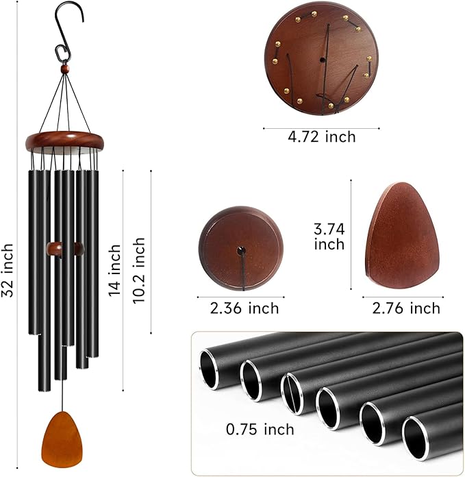 Wind Chime for Outside, 32 inch Aluminium Metal Wind Chimes, Relaxing Soothing Wind Chimes Outdoor, Decoration for Garden, Patio, Yard, Home, Gift for Mother's Day, Birthday(Waterdrop)