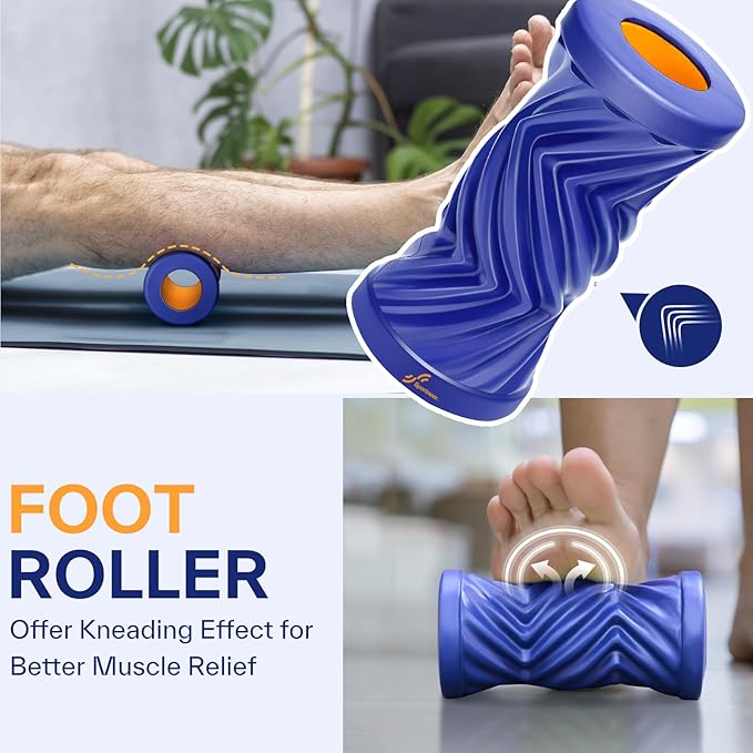 Sportneer 4 in 1 Foam Roller Set: Dual Textures Foam Roller, Foot Roller, Lacrosse Ball, Traction Massage Ball with String, Deep Massage Roller for Whole Body Release, Physical Therapy