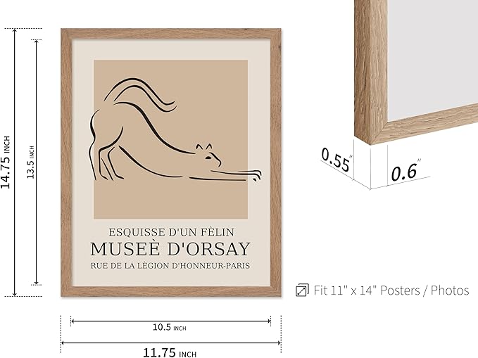 Poster Master Vintage Poster - Retro Minimalist Print - Gift for Artist, Housewarming - Cat, Line Drawing, Sketch, Abstract - Wall Decor for Living Room, Bedroom, 11x14 Beige Framed