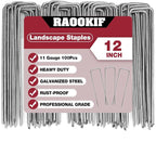RAOOKIF 12 Inch Galvanized Garden Landscape Staples, 20/50/100/200Pcs Garden Metal Stakes, 11 Gauge Heavy Duty Ground Stakes for Decoration, Fence, Lawn, Fabric Pins