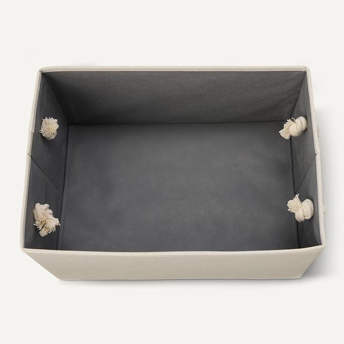 Amazon Basics Foldable Storage Bins with Rope Handles, Linen, Large, Pack of 3