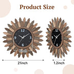 Honiway Large Wall Clock Battery Operated 21 in Rustic Wood Boho Sunburst Decorative Wall Clock Silent Non Ticking Farmhouse Wall Clocks for Living Room Bedroom Kitchen Bathroom Decor (Tricolor)