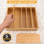 2 Pack Bamboo Lid Holder Food Container, Kitchen Organizer with 5 Adjustable Dividers, Cabinet Organizer for Food, Kitchen Gadget, Container Lids
