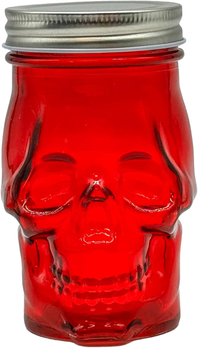 Generic 14 oz Colorful Skull Glass Mason Jar – Mix & Match 7 Vibrant Colors, Large & Durable! (Red)