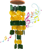 Bellaa 24896 Wind Chimes Outdoor, Garden Decorations, Musical, Indoor/Outside Windchimes, Beach, Ocean Breeze, Gifts for Mom, Gift for All Occasions, Capiz Sea Glass Shells Wood Yellow Green