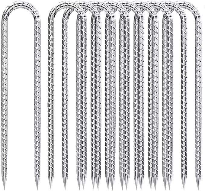 Rebar-Stakes-12-Inch, Ground Stakes Heavy Duty U-Hook Galvanized Anti-Rust Heavy Duty Ground Anchors for Garden Dog Fence Chicken Coop Christmas Decorations Deer Fence 12pcs