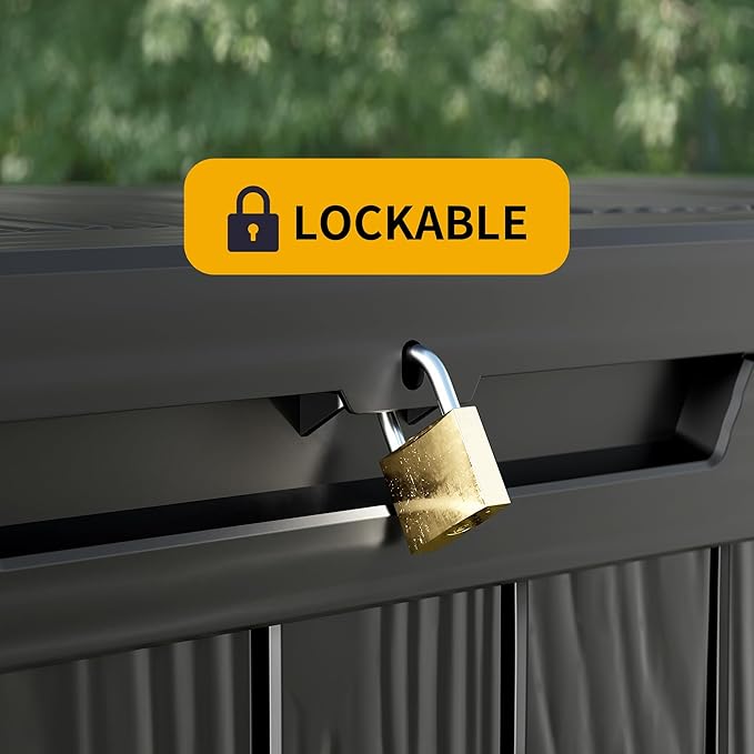 320 Gallon Outdoor Storage Box Waterproof Lockable Resin Deck Box Large, Patio Storage Bin for Pool Accessories Cushion Furniture, Garden Tools, UV-Resistant Outside Delivery Black