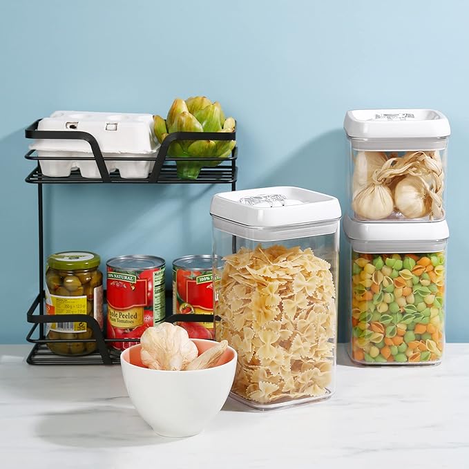 Felli Flip Tite Food Storage Containers With Lid 5" LARGE Airtight Ring Lock Flip Top, Square Acrylic Canister Jar for Rice Sugar Flour Protein Powder, Kitchen Pantry Organizer, Gift Set (1.8qt)
