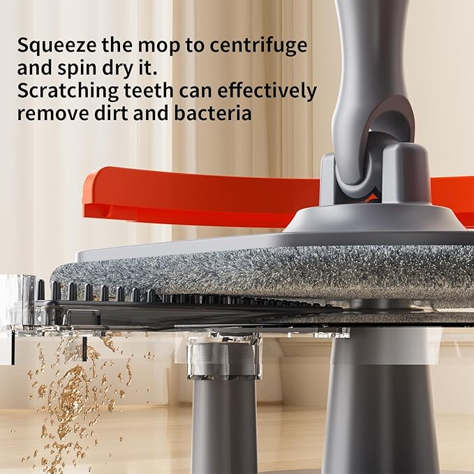 Spin Mop and Bucket Set with Separate Dirty and Clean Water,360° Self Cleaning Mop and Bucket System with Widened Foldable Handle,2 Replaceable Mop Pads,Square Mops for Floor Tile Marble Wall Cleaning
