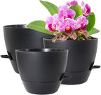 10/9/8 inch Medium Self Watering Pots, Plant Pots with Mesh Drainage Holes for Indoor Outdoor Garden Plants, Flower Pots with Removable Deep Reservoir, Set of 3 Plastic Planters, Black