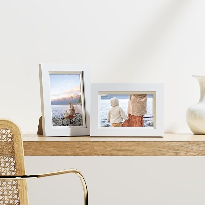 Vittanly 4x6 Picture Frames Set of 9, Shatter Resistant Plexiglass, Display 3.5x5 Pictures with Mat or 4x6 without Mat, Photo Frames for Wall or Tabletop, Engineered Wood, White