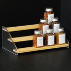nianfeng Tiered Spice Rack, 3-Tier Spice Pantry Kitchen Cabinet Organizer, 12-Inch, Natural Wood Acrylic Stair Riser Stand, Countertop Seasoning Shelf