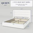 Allewie Queen Size Velvet Lift Up Storage Bed, Modern Wingback Headboard, Hydraulic Support, No Box Spring Needed, White