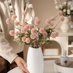 Faux White & Pink Kiku Flower, 10 Stems with 5 Heads Each & 4 Branches Eucalyptus Stems, Artificial Small Mini Chrysanthemum Flowers for Aesthetic Room Decor, Floral Arrangements Centerpiece