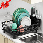 MOUKABAL Dish Drying Rack, Dish Rack, Stainless Steel Dish Racks for Kitchen Counter, Dish Drainer with Removable Utensil Holder, Drainboard (Black)