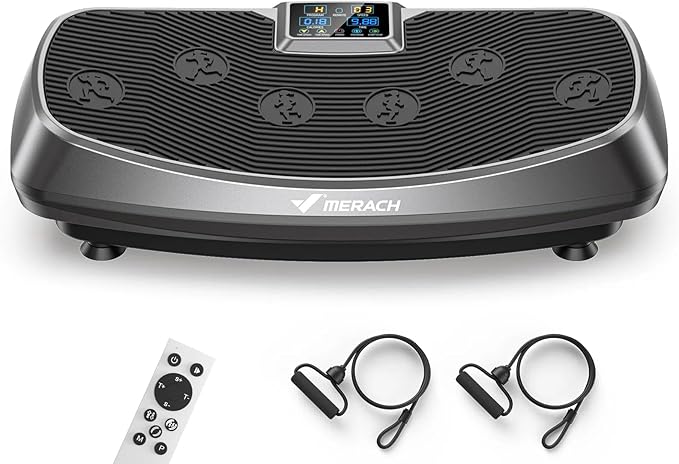 MERACH Vibration Plate Exercise Machine, 3D & 4D Vibration Plate with 2 Tension Ropes LED Display, Whole Body Vibration Platform for Women Men, Exercise Equipment for Home