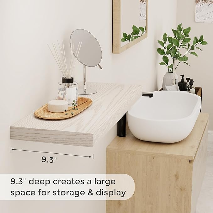 24 x 9 Floating Shelves, 9 Inch Deep Floating Shelf Wall Mounted, 24 Inch Bathroom Shelves Set of 2, Rustic Wood Wall Shelf for Bedroom, Living Room, Brich Color