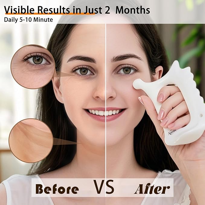 6-in-1 Ceramic Gua Sha Tool for Face & Body - Manual Facial Massage for Lymphatic Drainage, Jaw Lifting, Puffiness Care, Neck Massage for Stress Relief at Home, Self Care Gift for Mum Wife White