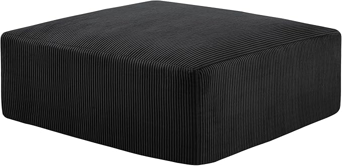 40" Square Stuffed Ottoman Pouf for Sofa Couch, Corduroy Poufs with Foam Chunk Filling, Furry & Fluffy Foot Stool Movable Ottoman. 40 * 40 Floor Poufs Foot Rest for Living Room, Black