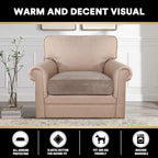 PrinceDeco Velvet Stretch Couch Cushion Cover Soft Cushion Slipcover for Chair Cushion Furniture Protector Seat Cushion Sofa Cover (Width Up to 29.5", Taupe)