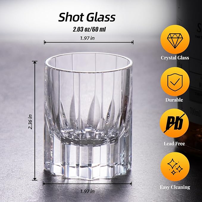 KAMMAK Crystal Whiskey Glasses Set of 2, Handcrafted 2.03oz Old Fashioned Glasses Stemless, Luxury Cocktail Glasses, Hand Blown Scotch Cup for Women, Men Barware Gift for Liquor, Bourbon